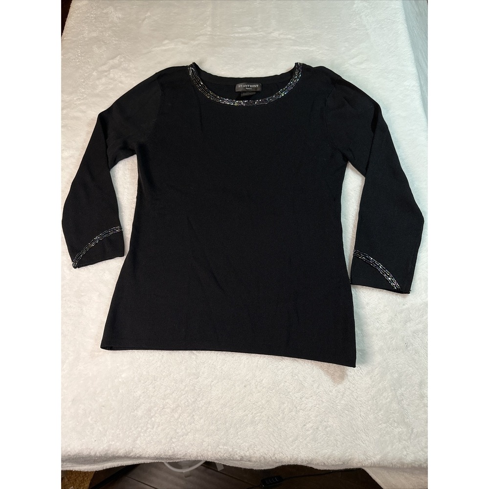 St Anthony Sport Womens Black Dressy Jeweled Front And Back Shirt Blouse XL